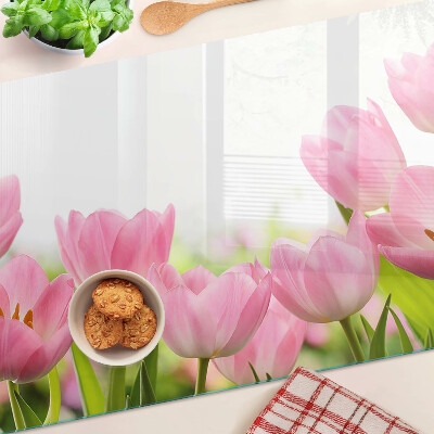 Deska kuchenna szklana Różowe tulipany w ogrodzie