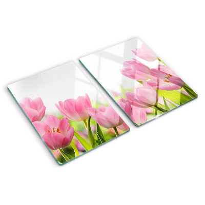Deska kuchenna szklana Różowe tulipany w ogrodzie