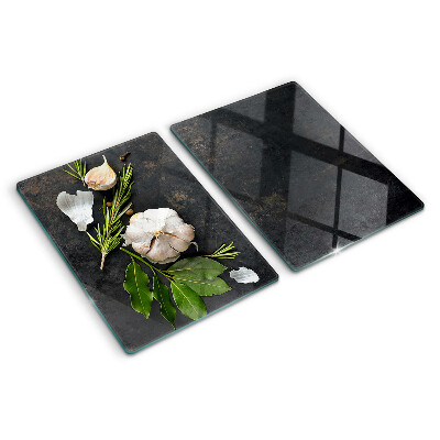 Szklana deska do krojenia z motywem kwiatów i ziół na tle marmuru