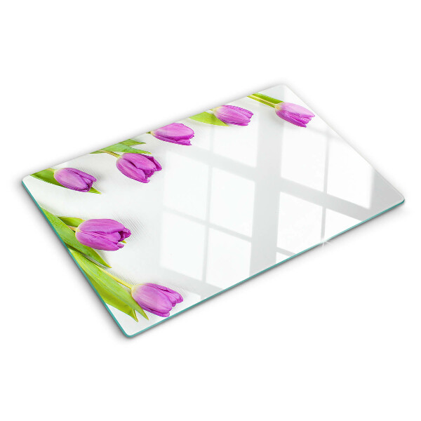 Szklana deska do krojenia z motywem tulipanów na białym tle