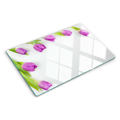 Szklana deska do krojenia z motywem tulipanów na białym tle