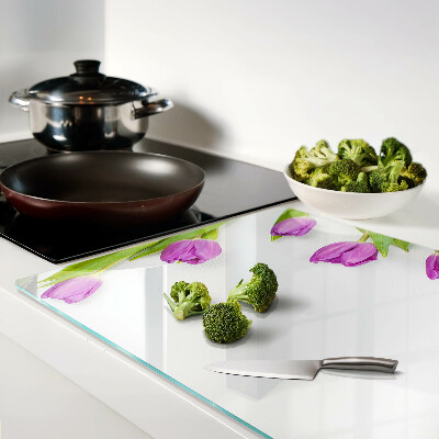 Szklana deska do krojenia z motywem tulipanów na białym tle