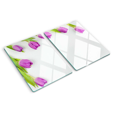 Szklana deska do krojenia z motywem tulipanów na białym tle