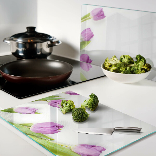 Szklana deska do krojenia z motywem tulipanów na białym tle