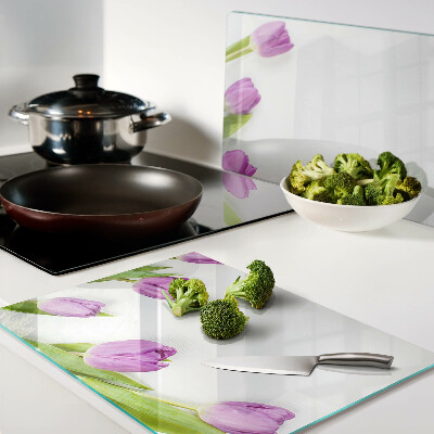 Szklana deska do krojenia z motywem tulipanów na białym tle