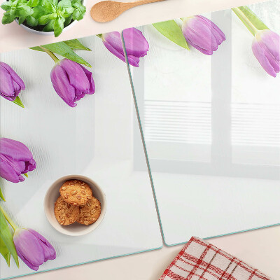 Szklana deska do krojenia z motywem tulipanów na białym tle