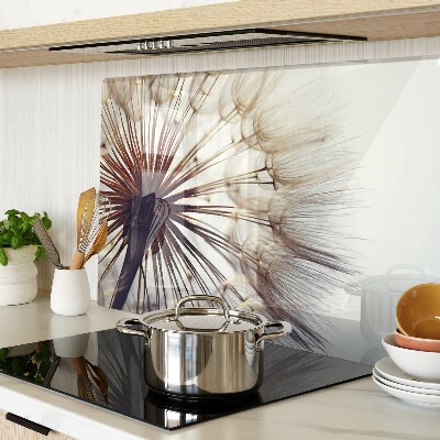 Szklana deska kuchenna z motywem dmuchawców w delikatnym świetle