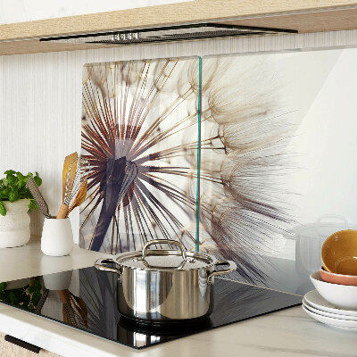 Szklana deska kuchenna z motywem dmuchawców w delikatnym świetle