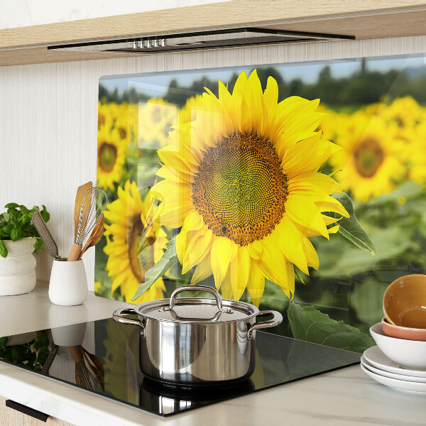 Deska kuchenna szklana z motywem słoneczników na tle zieleni