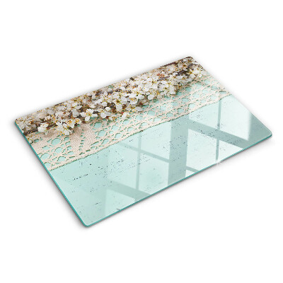 Deska kuchenna szklana z kwiatowym wzorem i motywem koronki