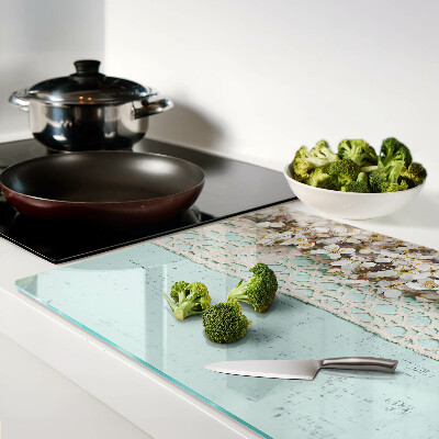 Deska kuchenna szklana z kwiatowym wzorem i motywem koronki