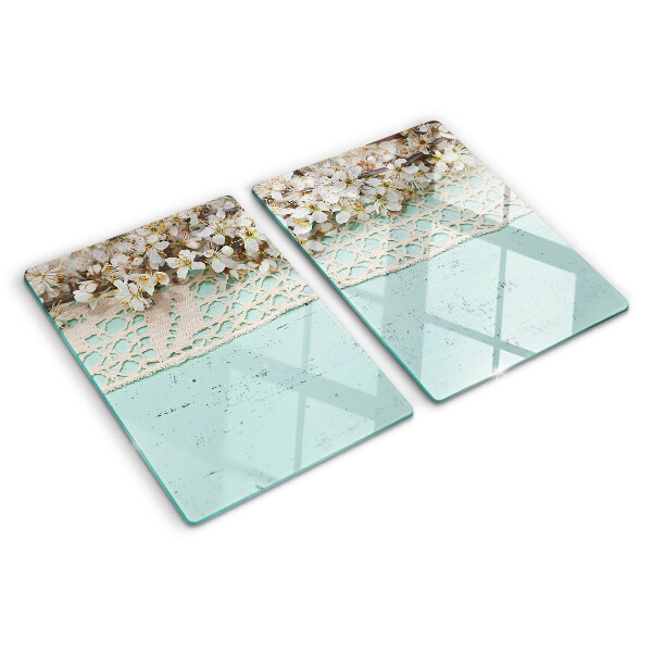 Deska kuchenna szklana z kwiatowym wzorem i motywem koronki