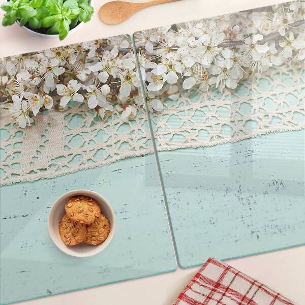 Deska kuchenna szklana z kwiatowym wzorem i motywem koronki