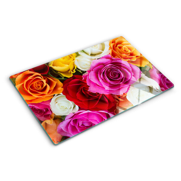 Szklana deska kuchenna z motywem róż w różnych kolorach
