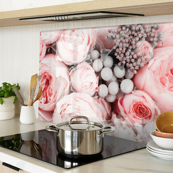 Szklana deska kuchenna z motywem róż w odcieniach różu