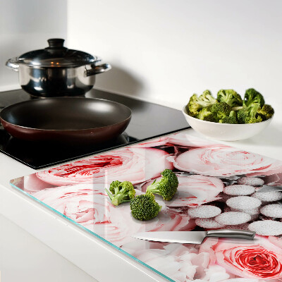 Szklana deska kuchenna z motywem róż w odcieniach różu