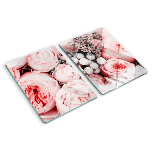 Szklana deska kuchenna z motywem róż w odcieniach różu