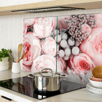 Szklana deska kuchenna z motywem róż w odcieniach różu