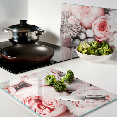 Szklana deska kuchenna z motywem róż w odcieniach różu