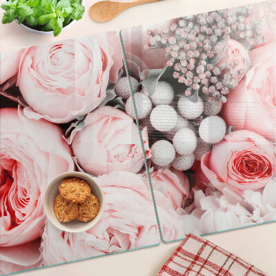 Szklana deska kuchenna z motywem róż w odcieniach różu