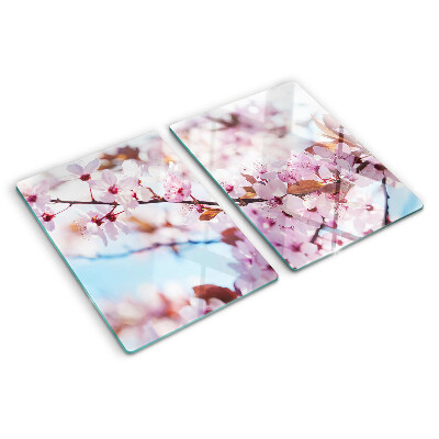 Deska kuchenna szklana z motywem kwiatów wiśni na niebieskim tle