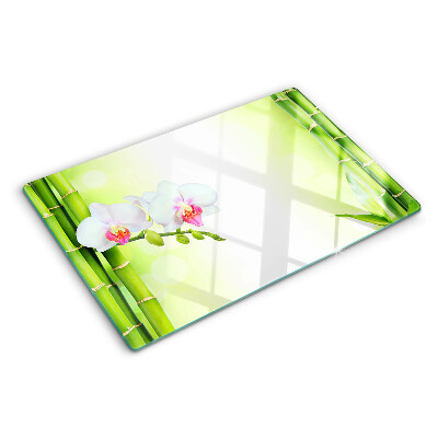 Deska kuchenna szklana z motywem orchidei i bambusa