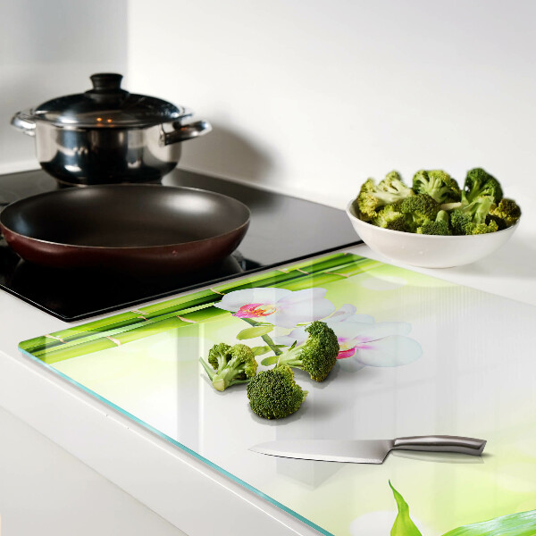 Deska kuchenna szklana z motywem orchidei i bambusa