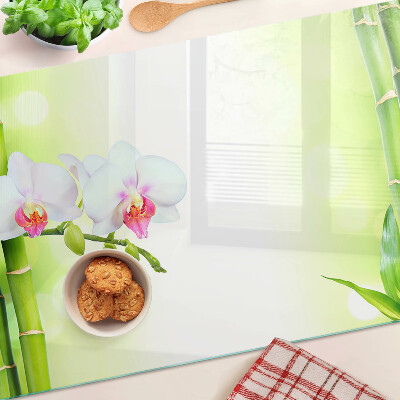 Deska kuchenna szklana z motywem orchidei i bambusa