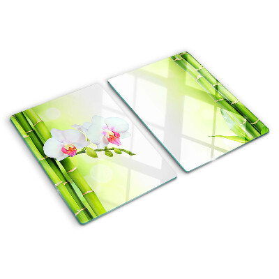 Deska kuchenna szklana z motywem orchidei i bambusa