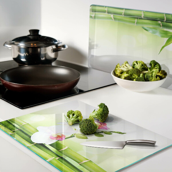 Deska kuchenna szklana z motywem orchidei i bambusa