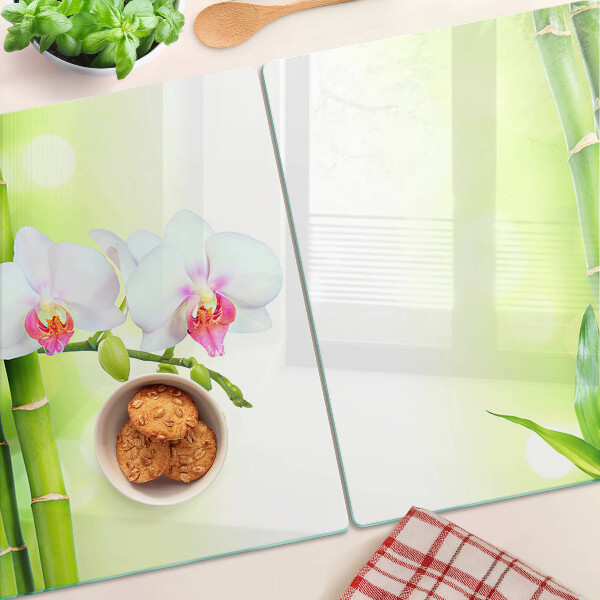 Deska kuchenna szklana z motywem orchidei i bambusa