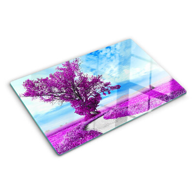 Deska kuchenna szklana z motywem fioletowego drzewa na tle nieba