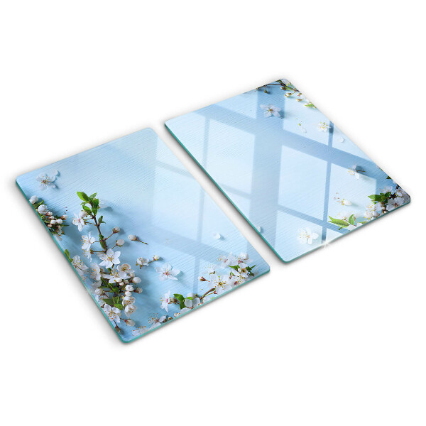 Szklana deska do krojenia z kwiatowym wzorem na niebieskim tle