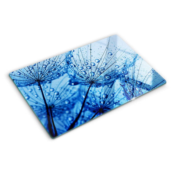 Szklana deska kuchenna z motywem kwiatów z kroplami wody