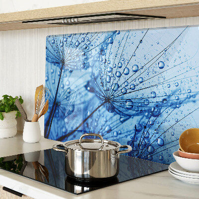 Szklana deska kuchenna z motywem kwiatów z kroplami wody