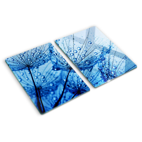 Szklana deska kuchenna z motywem kwiatów z kroplami wody