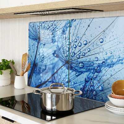 Szklana deska kuchenna z motywem kwiatów z kroplami wody