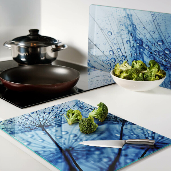 Szklana deska kuchenna z motywem kwiatów z kroplami wody