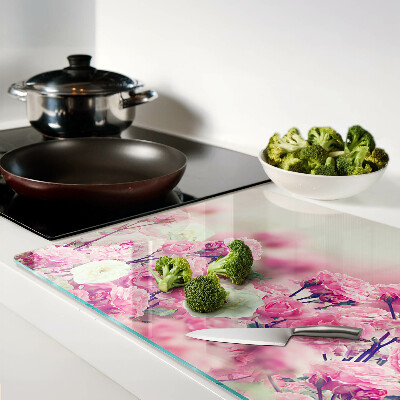 Deska kuchenna szklana z różowym kwiatowym motywem