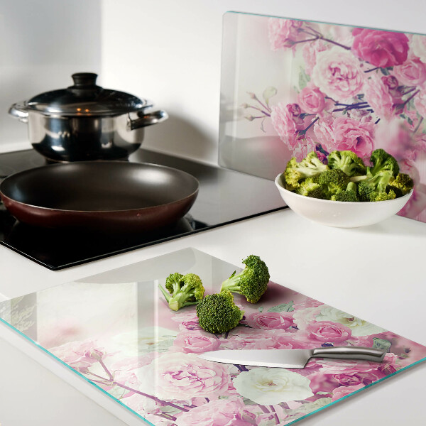 Deska kuchenna szklana z różowym kwiatowym motywem