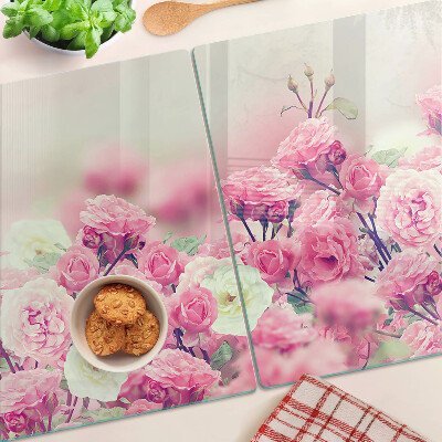 Deska kuchenna szklana z różowym kwiatowym motywem