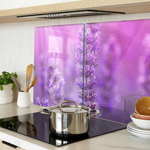 Szklana deska do krojenia z motywem lawendowych kwiatów na purpurowym tle