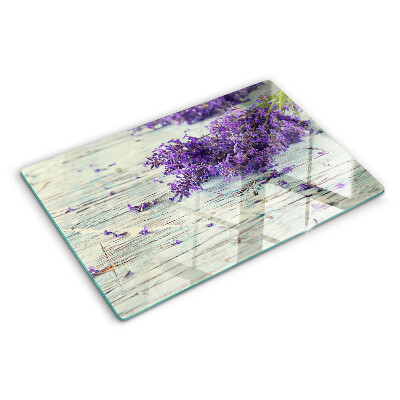 Szklana deska do krojenia z motywem lawendy na tle imitującym drewno