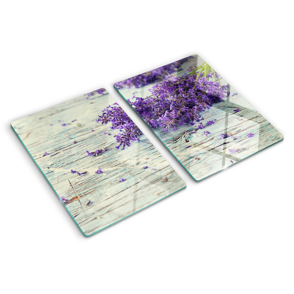 Szklana deska do krojenia z motywem lawendy na tle imitującym drewno
