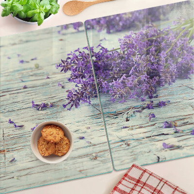 Szklana deska do krojenia z motywem lawendy na tle imitującym drewno