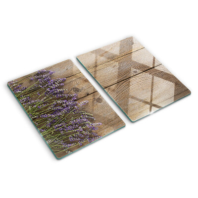 Szklana deska do krojenia z motywem lawendy na tle drewnianym