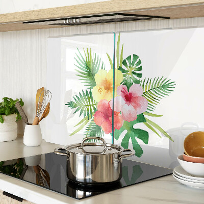 Szklana deska kuchenna z motywem tropikalnych kwiatów i liści