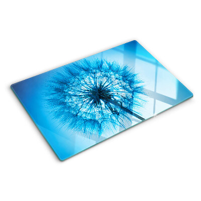 Szklana deska kuchenna z nadrukiem dmuchawca na niebieskim tle