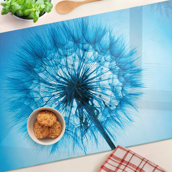 Szklana deska kuchenna z nadrukiem dmuchawca na niebieskim tle