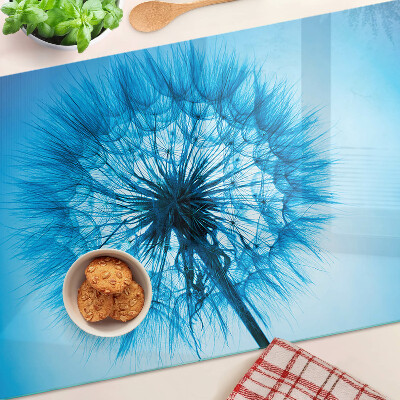 Szklana deska kuchenna z nadrukiem dmuchawca na niebieskim tle